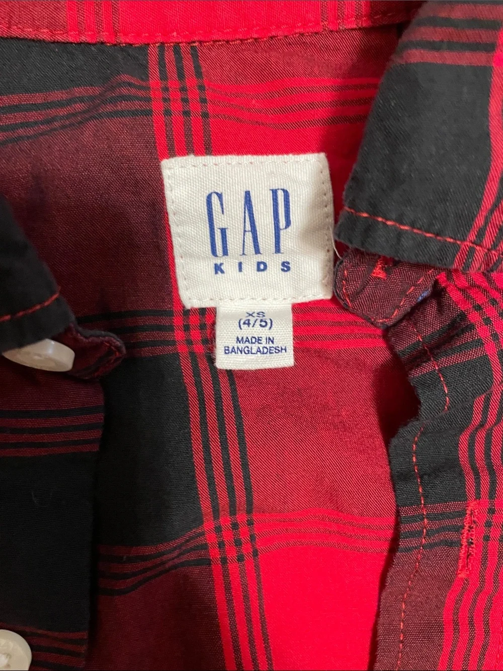 GAP Red and Black Plaid Button Down Shirt - Kids